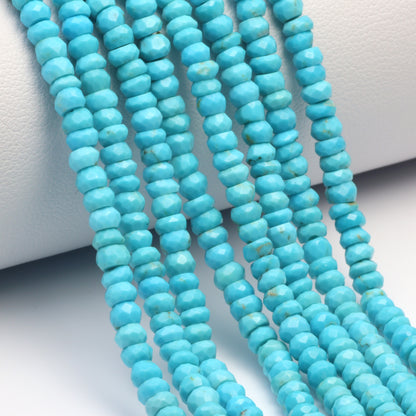 Natural Blue Turquoise 4mm Hand Faceted Rondelles Bead Strand