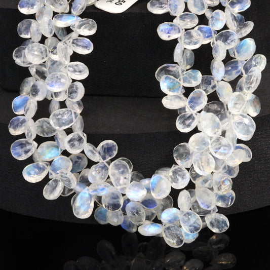 AA Blue Rainbow Moonstone 8x6mm Faceted Pear Shaped Briolettes Bead Strand