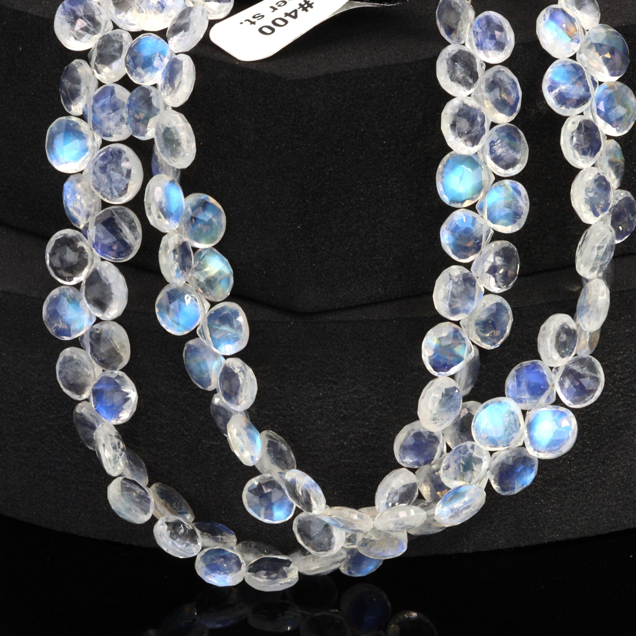 AAA Blue Rainbow Moonstone 6mm Faceted Heart Shaped Briolettes Bead Strand