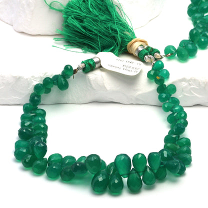 Green Onyx 7x5mm - 9x7mm Faceted Teardrop Briolettes Bead Strand