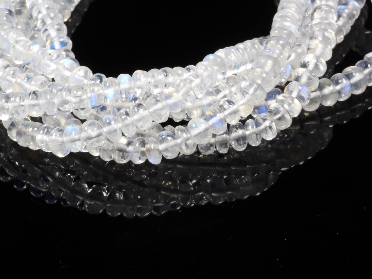 AAA Blue Rainbow Moonstone 4mm Smooth Rondelles Bead Strand