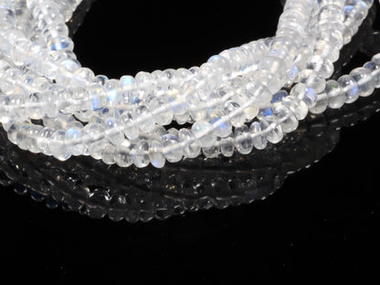 AAA Blue Rainbow Moonstone 4mm Smooth Rondelles Bead Strand