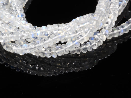 AAA Blue Rainbow Moonstone 4mm Smooth Rondelles Bead Strand