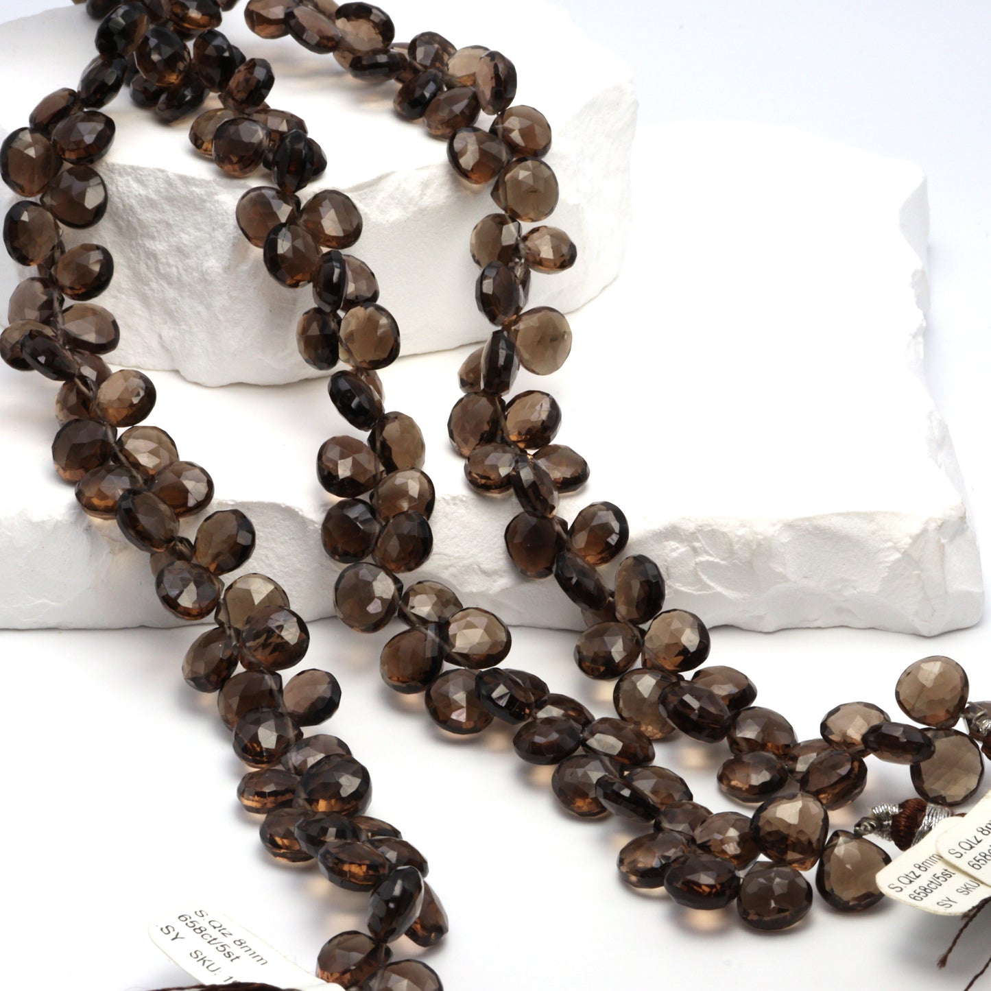 Brown Smoky Quartz 8mm Faceted Heart Shaped Briolettes Bead Strand