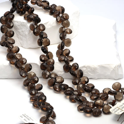 Brown Smoky Quartz 8mm Faceted Heart Shaped Briolettes Bead Strand