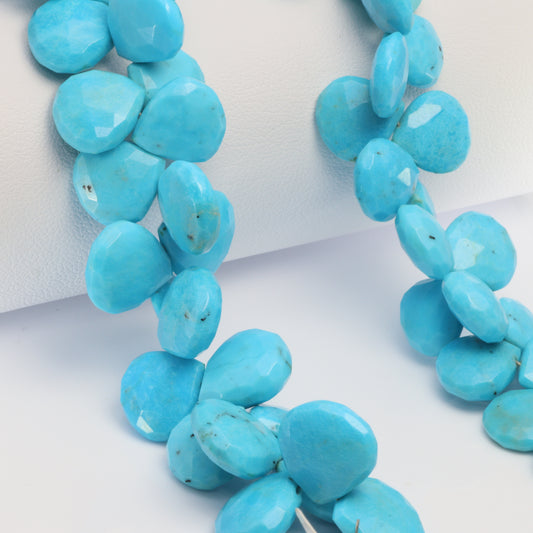 Natural Blue Turquoise 11mm Faceted Heart Shaped Briolettes
