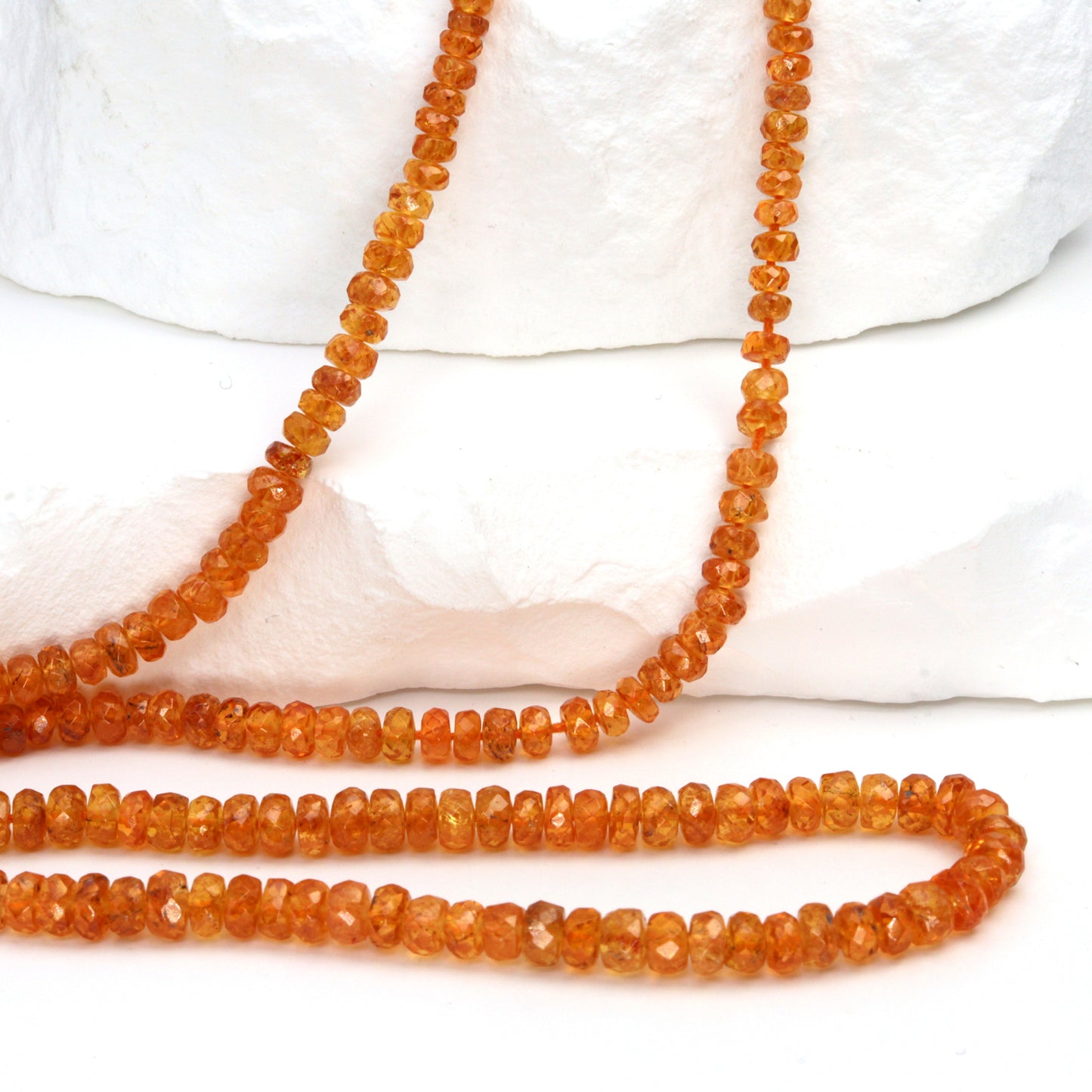 Spessartite Garnet 3mm - 4mm Hand Faceted Rondelles Bead Strand
