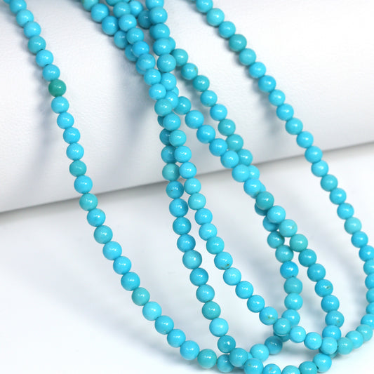 Natural Blue Turquoise 3.5mm – 4mm Smooth Rounds Bead Strand