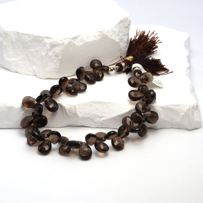 Brown Smoky Quartz 11x9mm Faceted Pear Shaped Briolettes