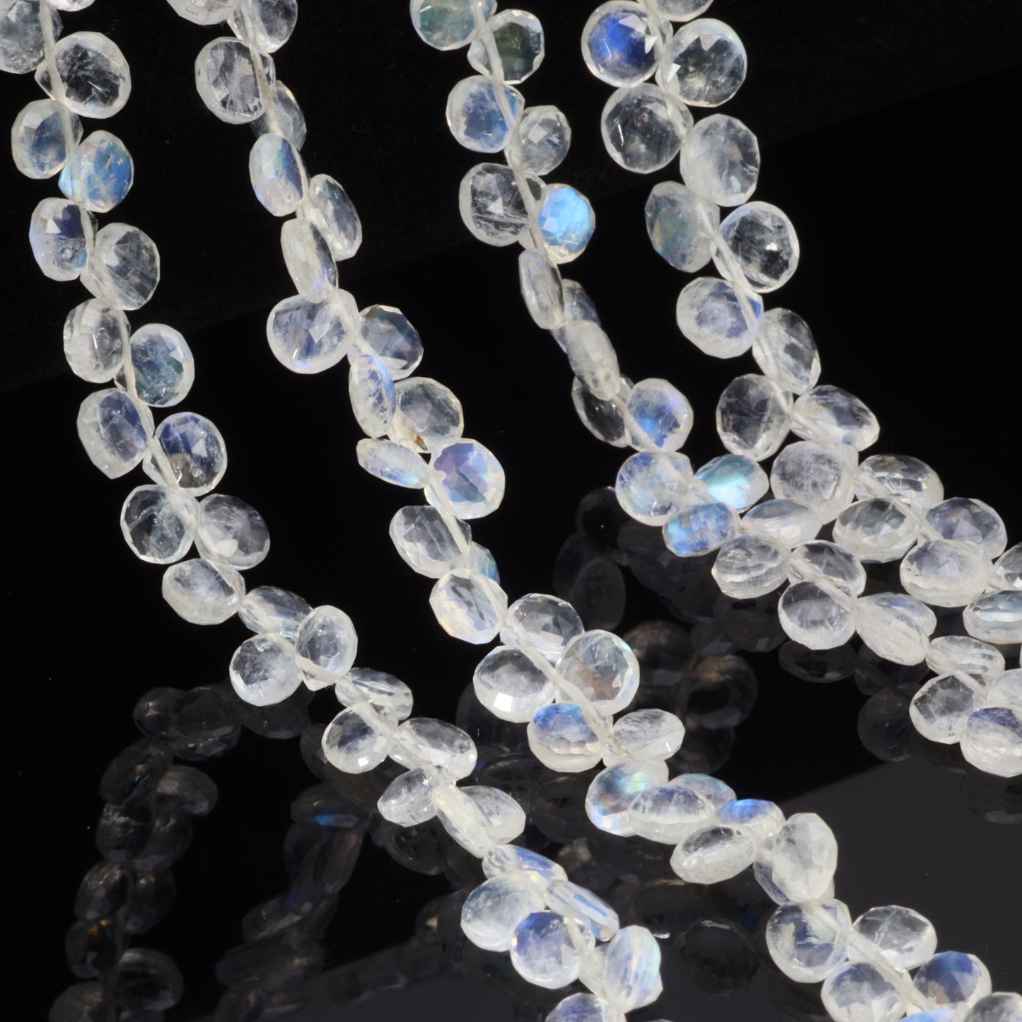 AA Blue Rainbow Moonstone 5mm Faceted Heart Shaped Briolettes Bead Strand