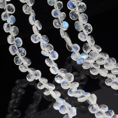 AA Blue Rainbow Moonstone 5mm Faceted Heart Shaped Briolettes Bead Strand