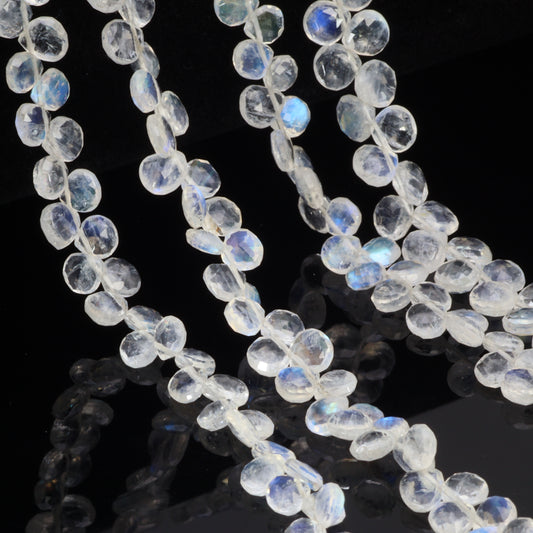 AA Blue Rainbow Moonstone 5mm Faceted Heart Shaped Briolettes Bead Strand
