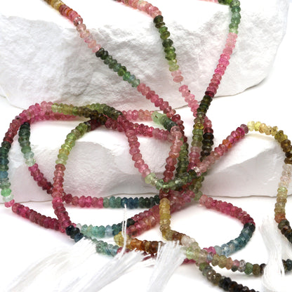 Watermelon Tourmaline 3mm Hand Faceted Rondelles Bead Strand