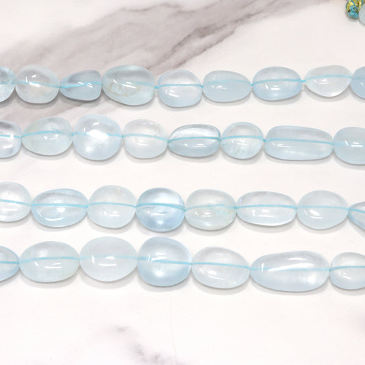 Blue Aquamarine 11x9mm – 20x16mm Smooth Nuggets 1 Strand Bead Necklace