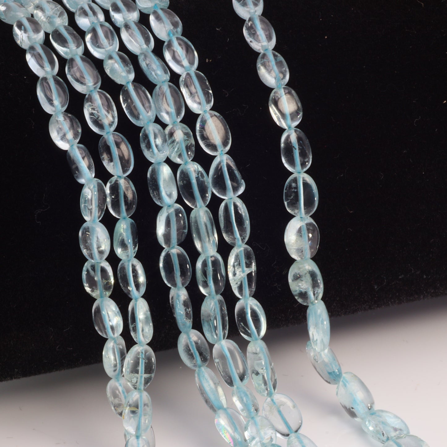 Blue Aquamarine 6x4mm - 7x5mm Smooth Ovals Bead Strand