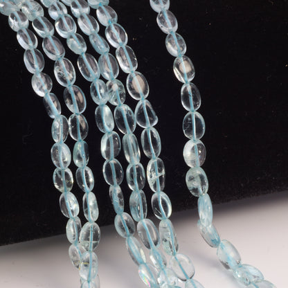 Blue Aquamarine 6x4mm - 7x5mm Smooth Ovals Bead Strand