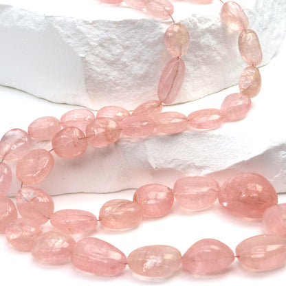 Pink Morganite 9x7mm - 15x12mm Smooth Nuggets Bead Strand