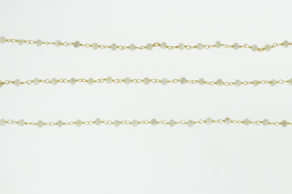 White Silverite 3mm Faceted Rondelles Rosary Chain Sterling Silver with Gold Plating Wire Wrap Chain by the Foot