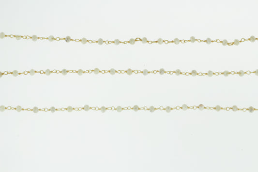 White Silverite 3mm Faceted Rondelles Rosary Chain Sterling Silver with Gold Plating Wire Wrap Chain by the Foot