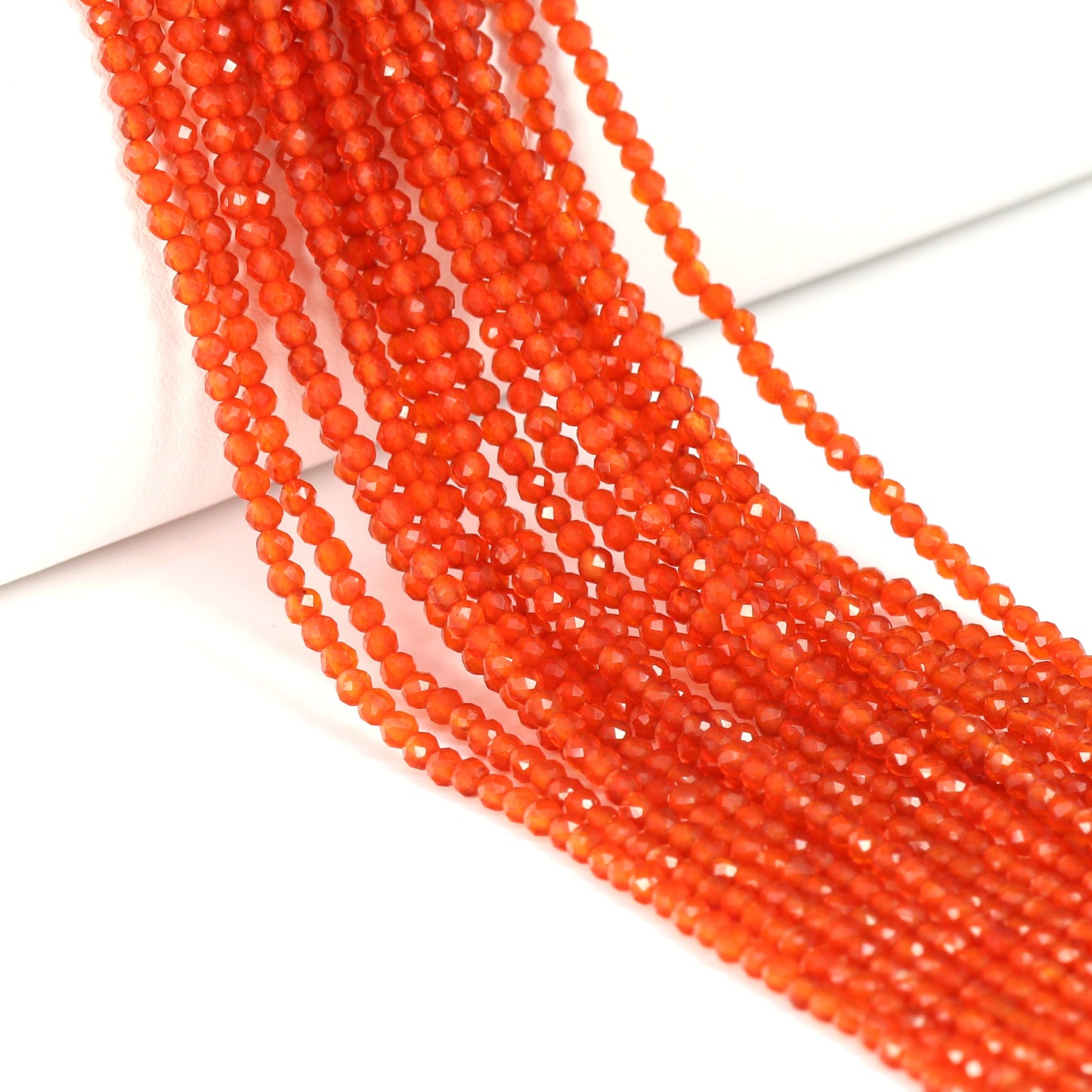 Orange Carnelian 2mm Faceted Rounds Bead Strand