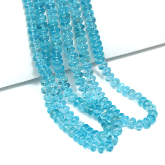 Sea Blue Apatite 4mm Smooth Rondelles Bead Strand