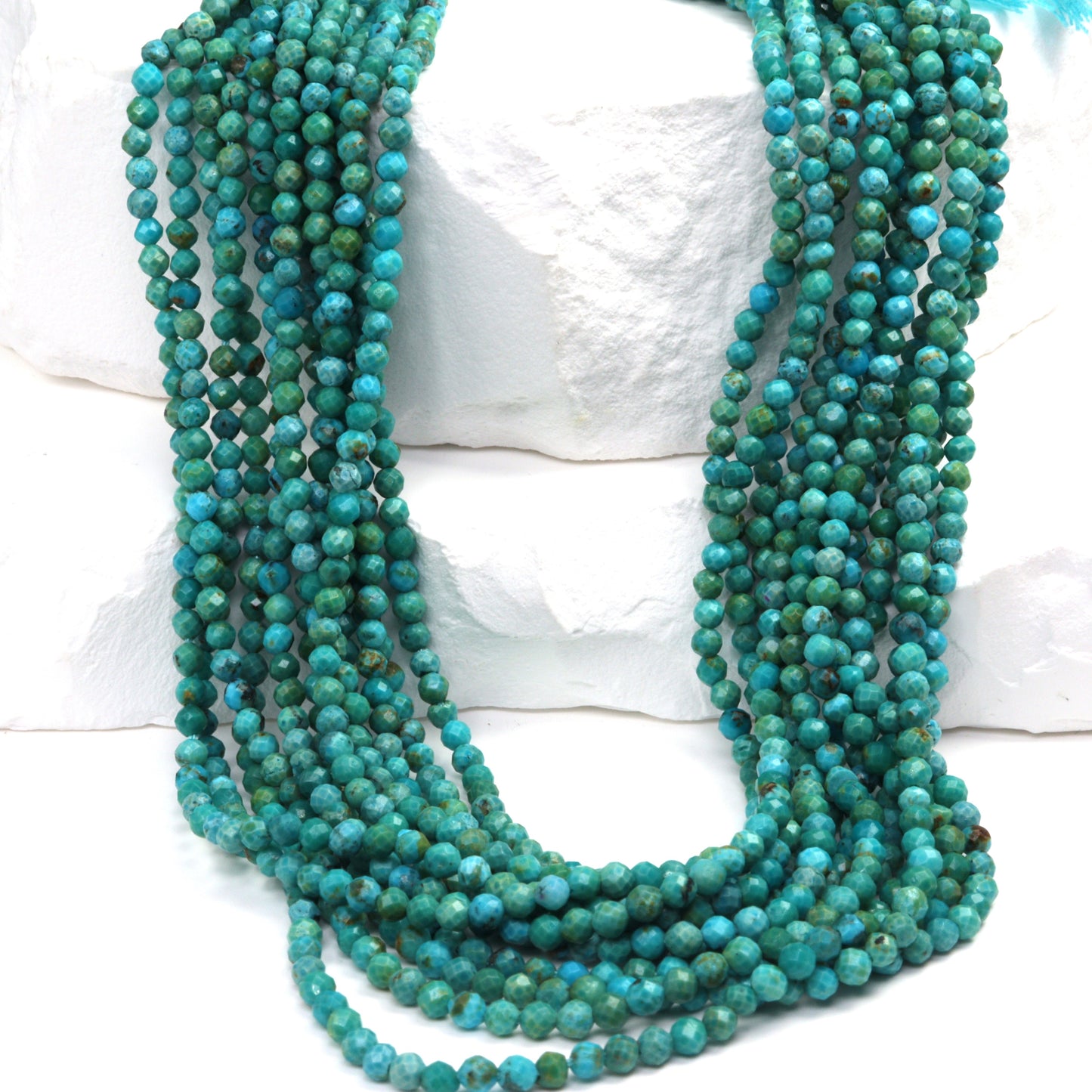 Natural Blue-Green Turquoise 2.5mm Faceted Rounds Bead Strand