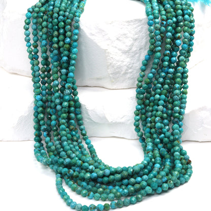 Natural Blue-Green Turquoise 2.5mm Faceted Rounds Bead Strand
