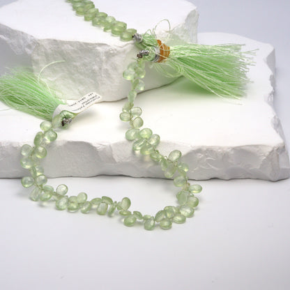 Green Prehnite 7x5mm Faceted Pear Shaped Briolettes