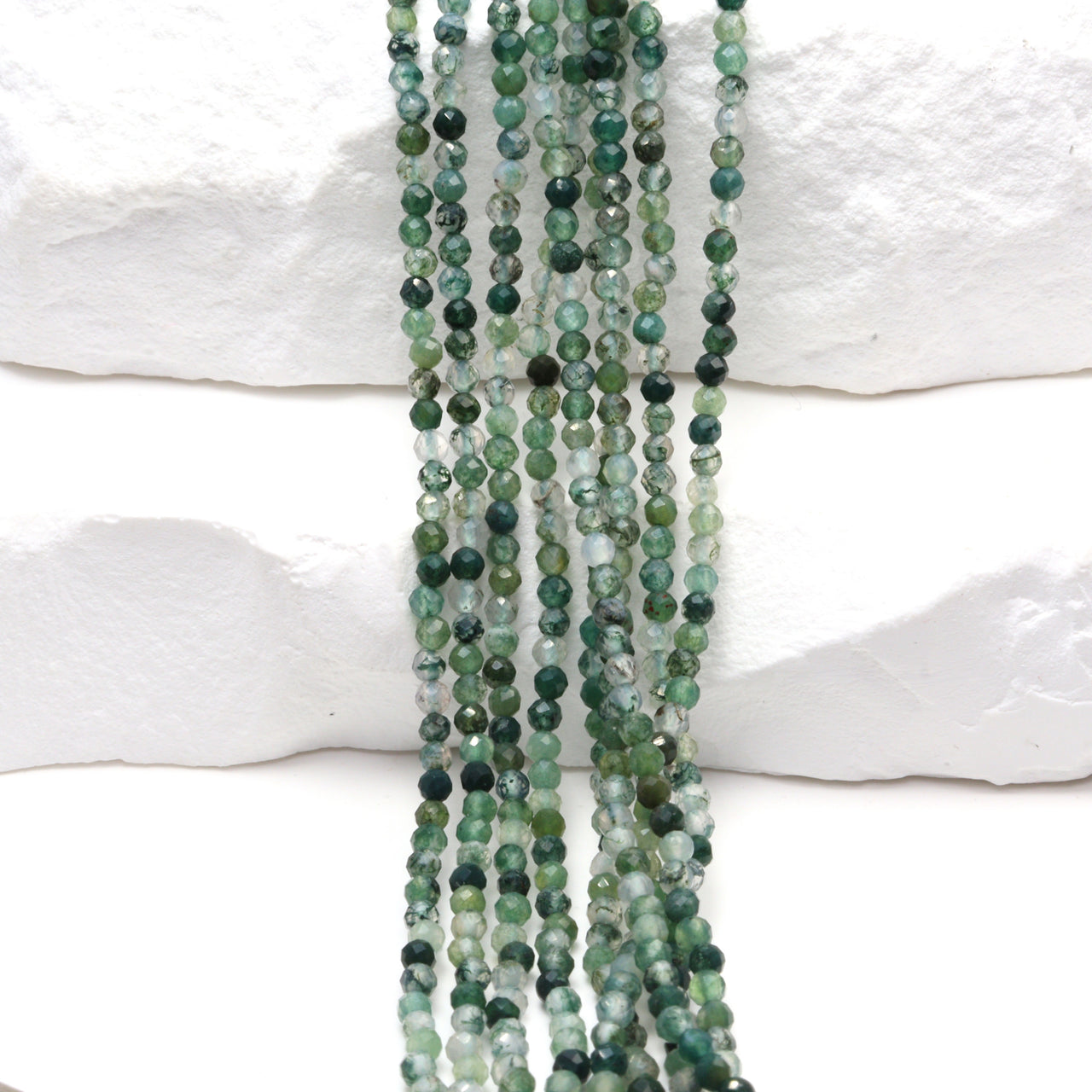 Green Moss Agate 2mm Faceted Rounds Bead Strand