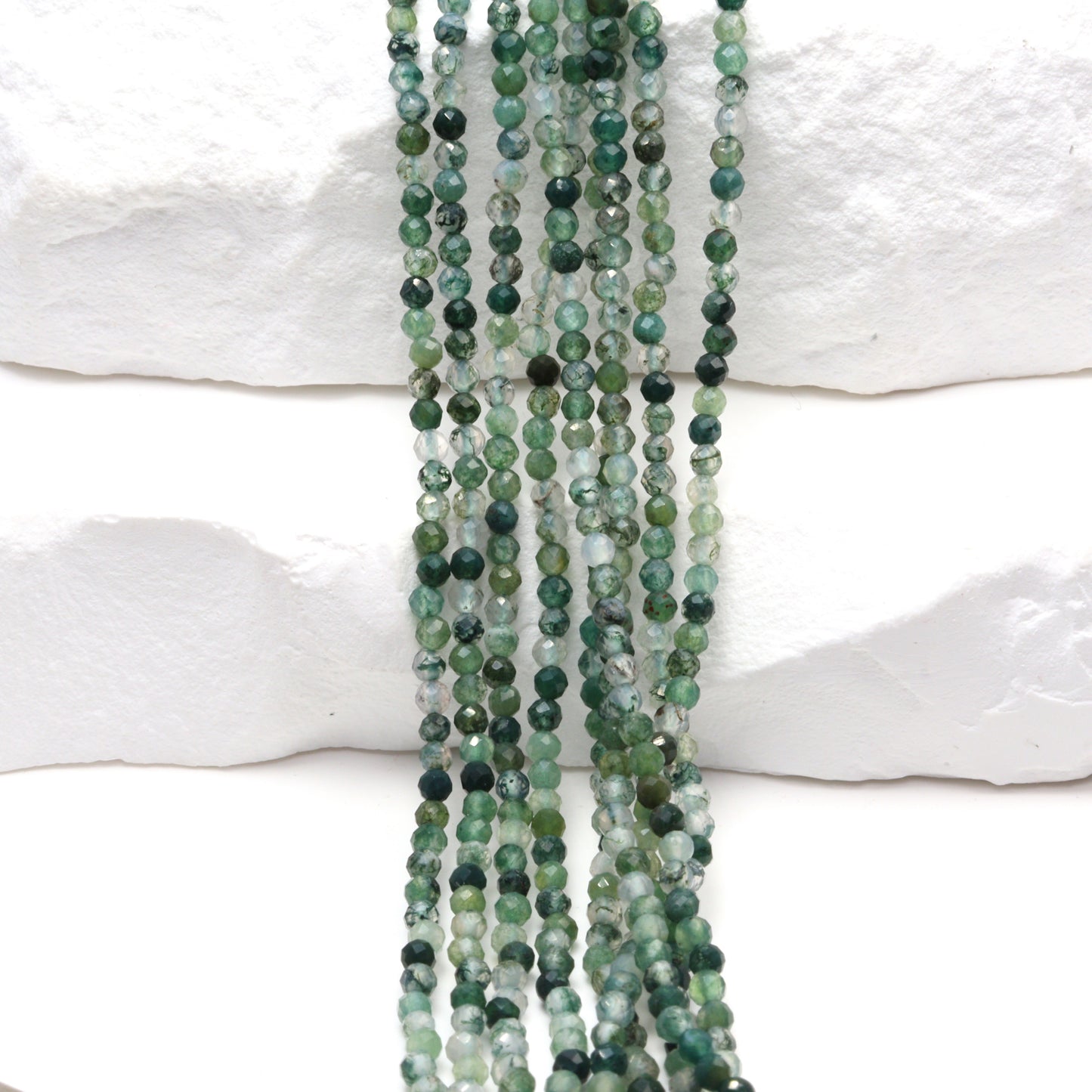 Green Moss Agate 2mm Faceted Rounds Bead Strand