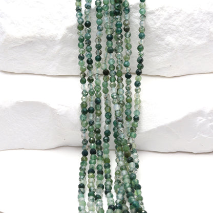 Green Moss Agate 2mm Faceted Rounds Bead Strand