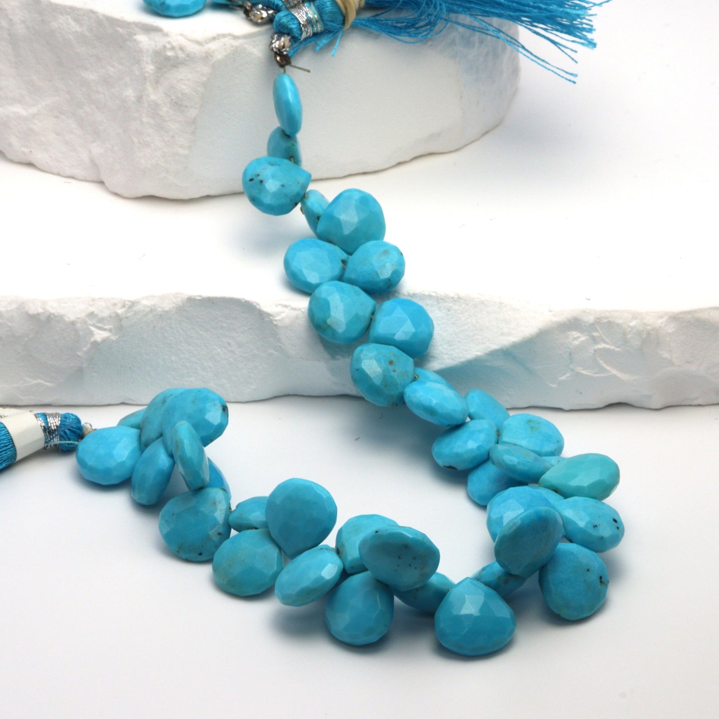 Natural Blue Turquoise 11mm Faceted Heart Shaped Briolettes