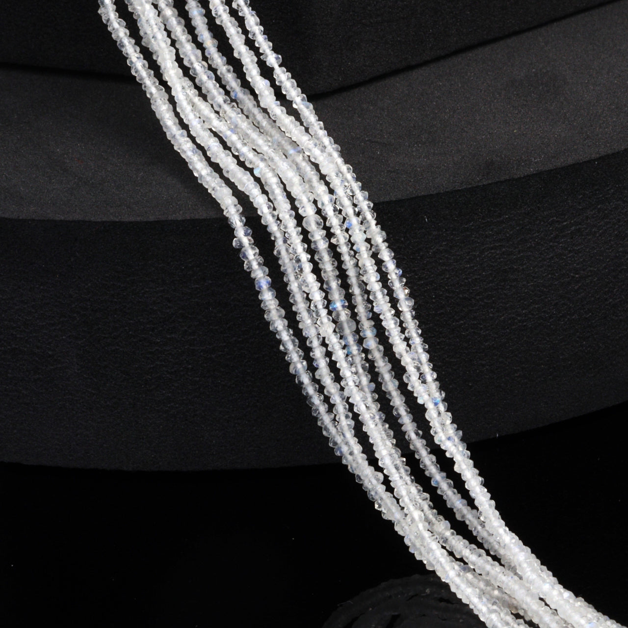 AA Blue Rainbow Moonstone 2mm Faceted Rondelles