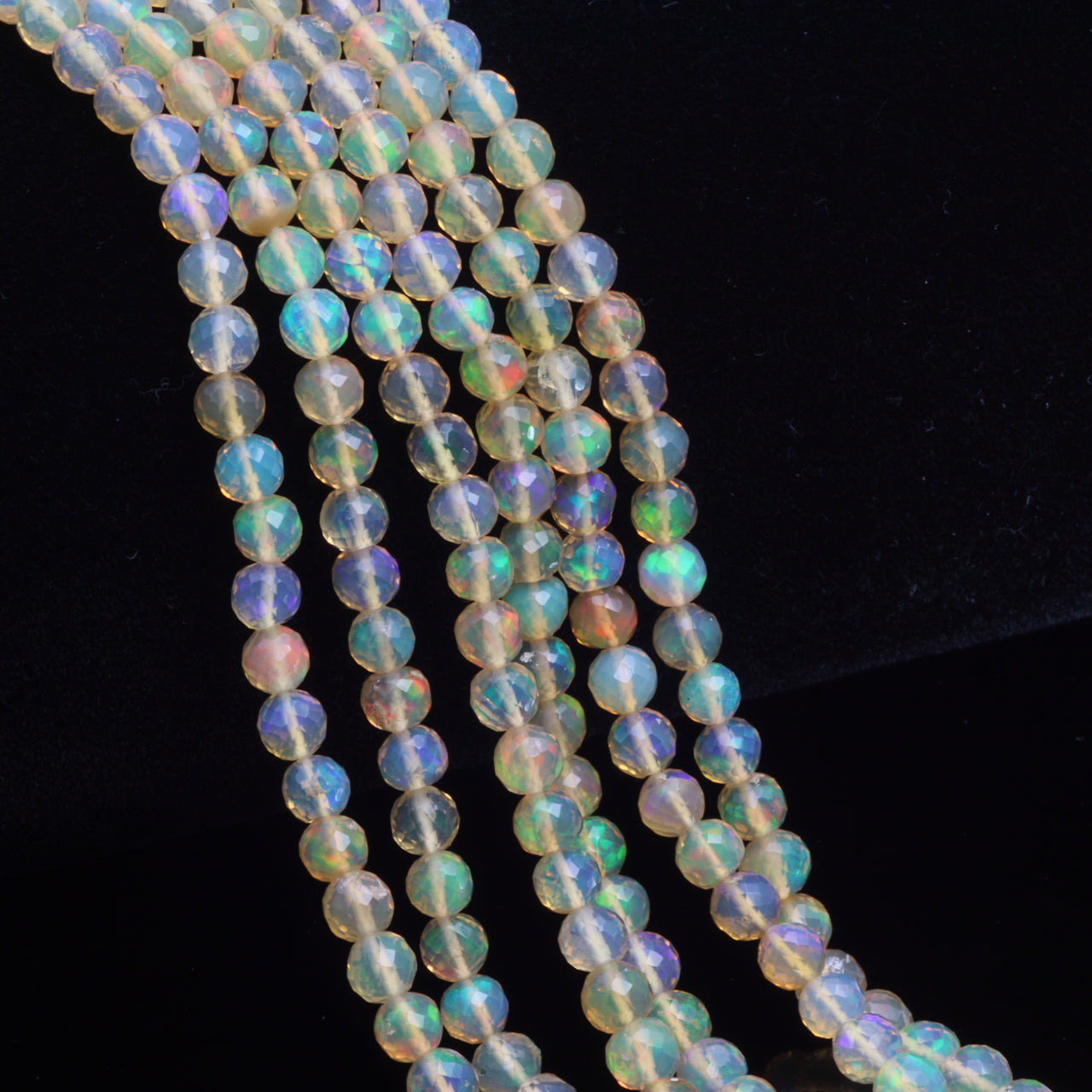 Yellow Ethiopian Opal 3mm - 4mm Hand Faceted Rounds Bead Strand