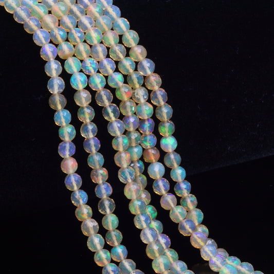 Yellow Ethiopian Opal 3mm - 4mm Hand Faceted Rounds Bead Strand