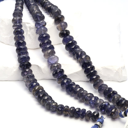 Blue Iolite 10mm - 12mm Faceted Rondelles Bead Strand