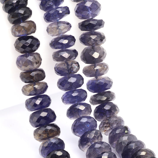 Blue Iolite 9mm Faceted Rondelles Bead Strand
