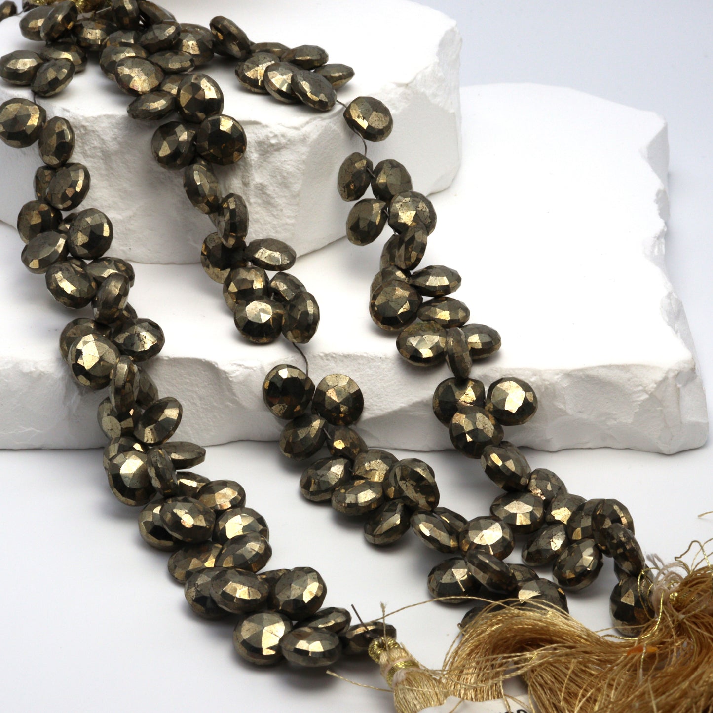 Natural Pyrite 10mm Faceted Heart Shaped Briolettes Bead Strand