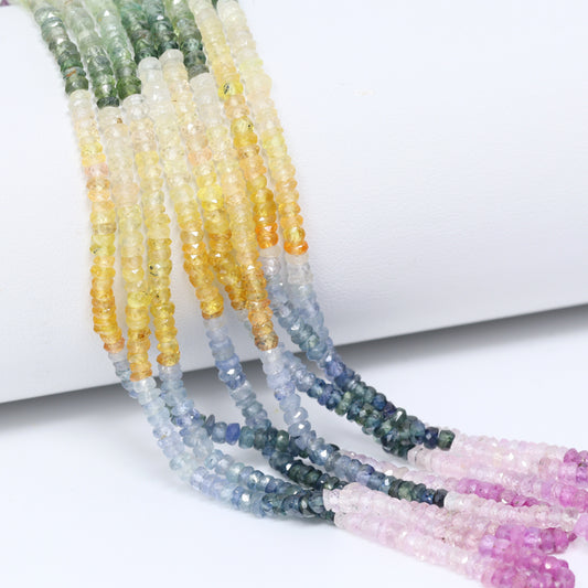 Multi Sapphire 3mm Hand Faceted Rondelles Bead Strand
