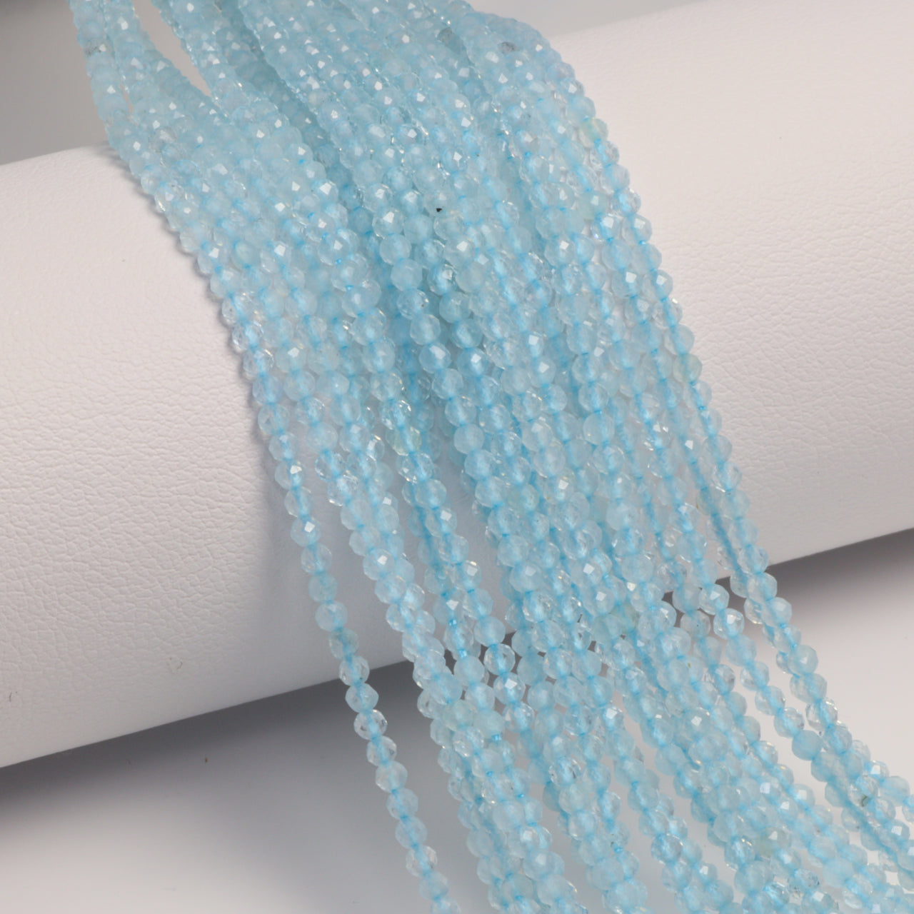 Blue Milky Aquamarine 2mm Faceted Rounds Bead Strand