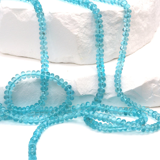 Sea Blue Apatite 3.5mm Smooth Rondelles Bead Strand