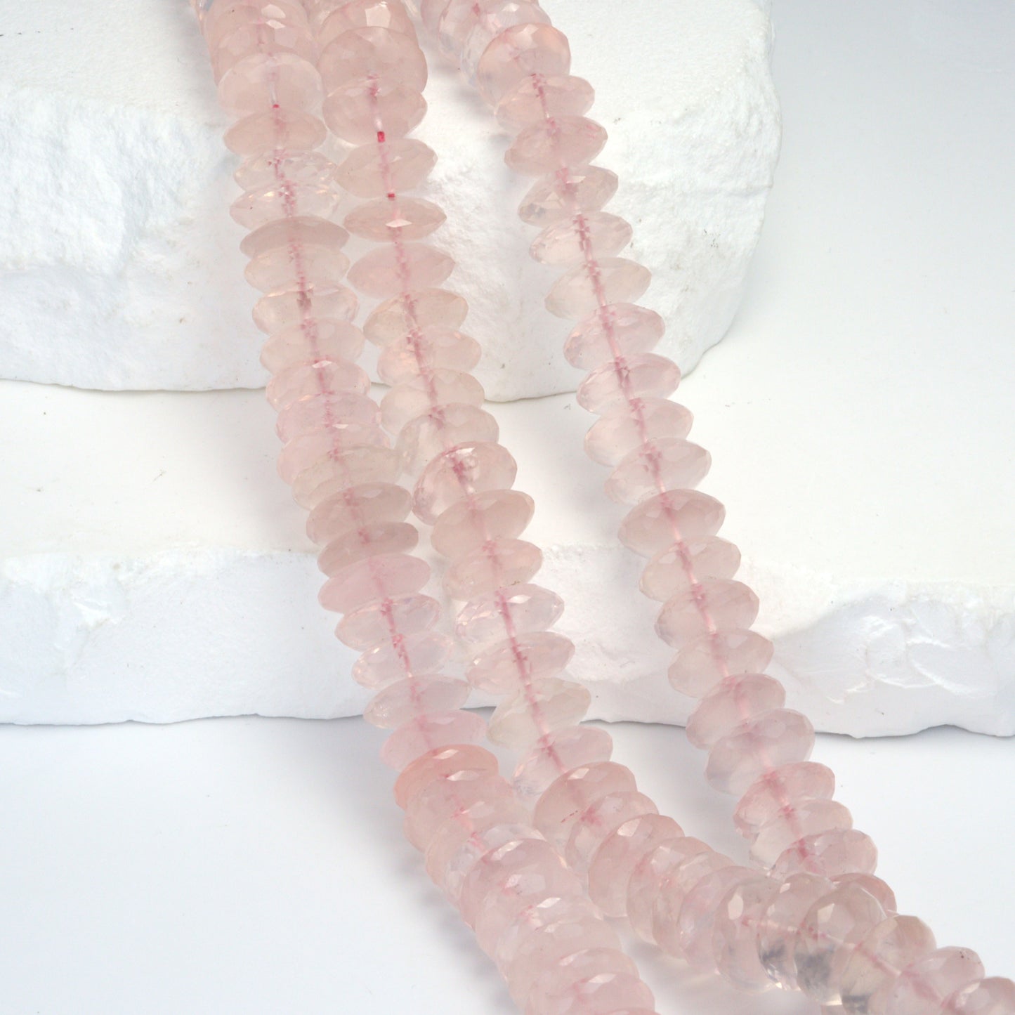 Pink Rose Quartz 10mm German Cut Faceted Rondelles Bead Strand
