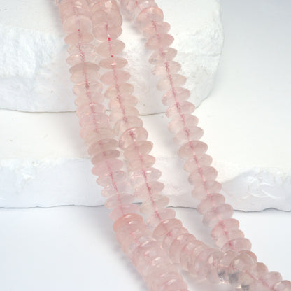 Pink Rose Quartz 10mm German Cut Faceted Rondelles Bead Strand
