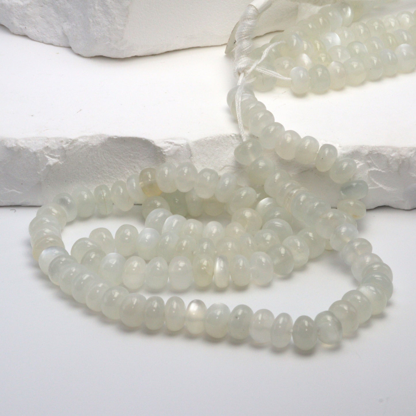 White Moonstone 7mm Smooth Rondelles Bead Strand