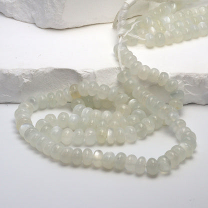 White Moonstone 7mm Smooth Rondelles Bead Strand