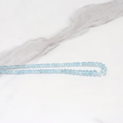 Blue Aquamarine 4mm - 8mm Hand Faceted Rondelles Bead Strand