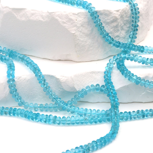 Sea Blue Apatite 4mm Smooth Rondelles Bead Strand
