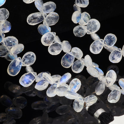 AA Blue Rainbow Moonstone 8x6mm Faceted Pear Shaped Briolettes Bead Strand