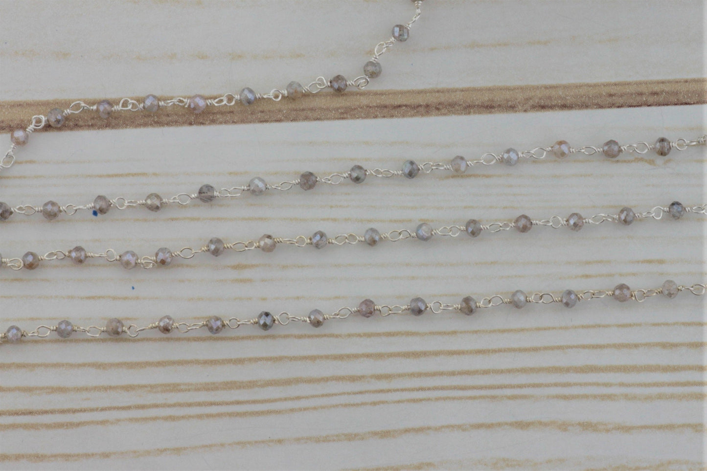 Coated Labradorite 3mm Faceted Rondelles Rosary Chain Sterling Silver Wire Wrap Chain by the Foot