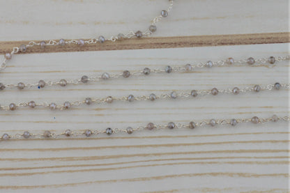Coated Labradorite 3mm Faceted Rondelles Rosary Chain Sterling Silver Wire Wrap Chain by the Foot
